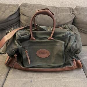 Large Vintage Orvis leather green duffle bag with brown leather accents #outdoor